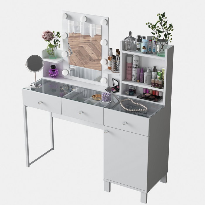 Hanah Home Mesa de Maquillaje Blanca con 9 Focos Hanah Home Mesa de Maquillaje Blanca con 9 Focos